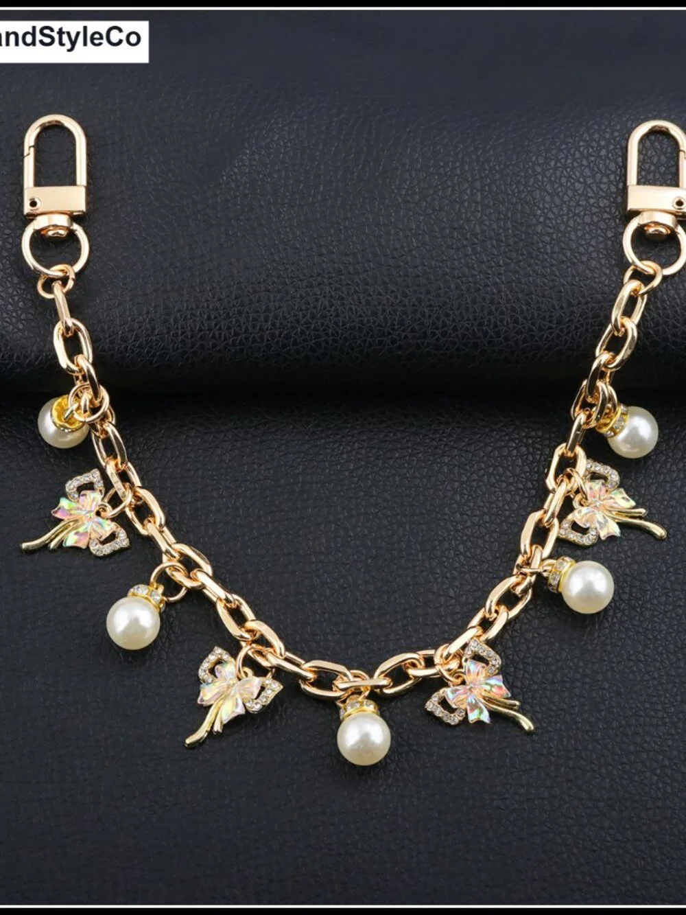 Pearl Bow Bag Charm Keychain Wallet Extension Chain Handbag Pendant